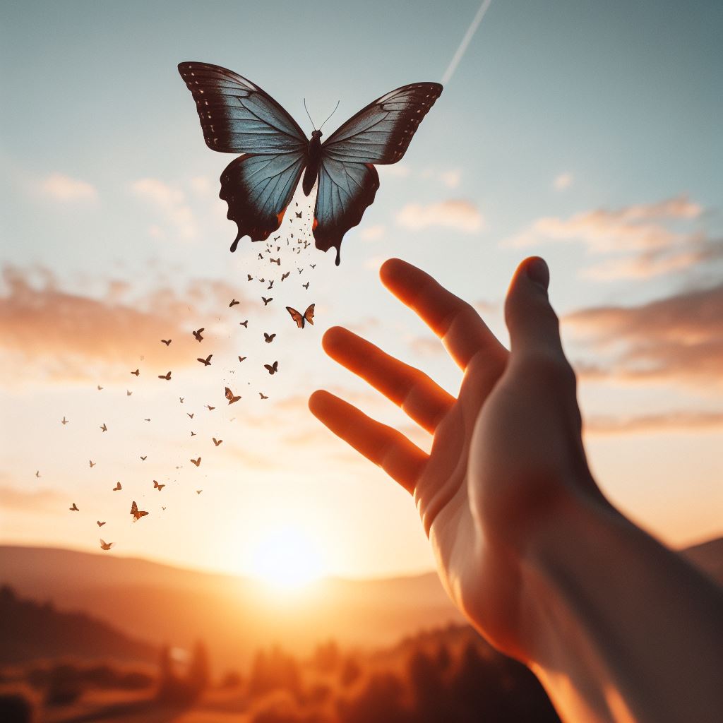 A hand releasing a butterfly, signifying the release of disappointment and the embrace of new beginnings.